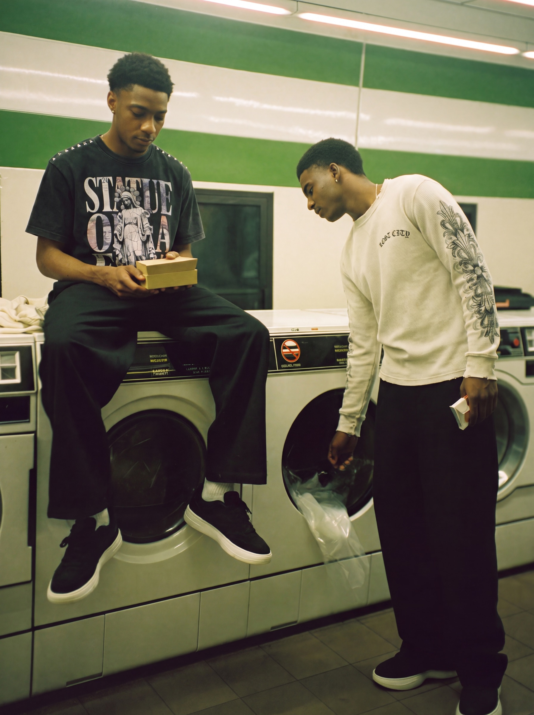 Statue of a Fool campaign: laundrette, tee, longsleeve bone