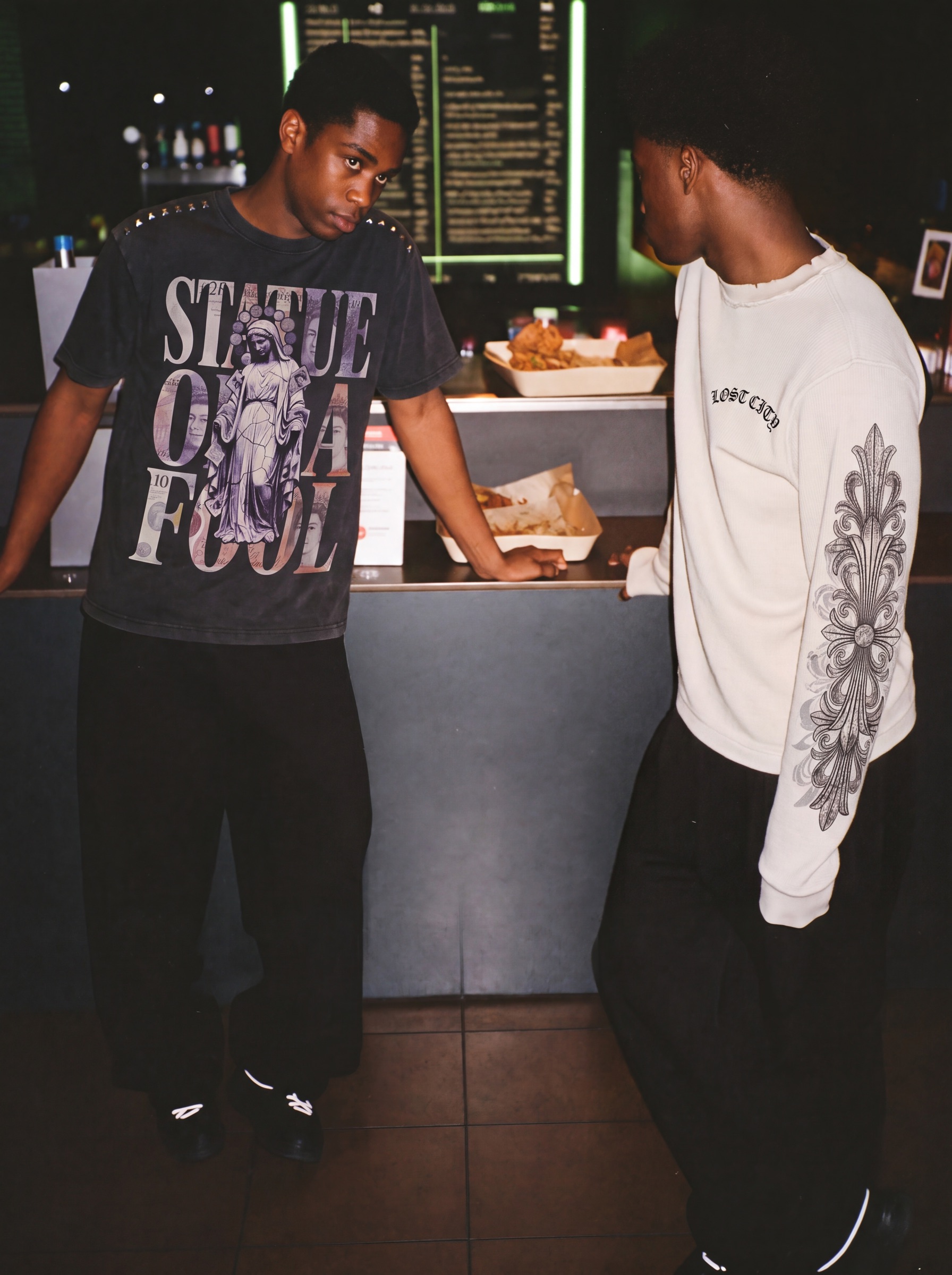 Statue of a Fool campaign: takeaway, tee, longsleeve bone