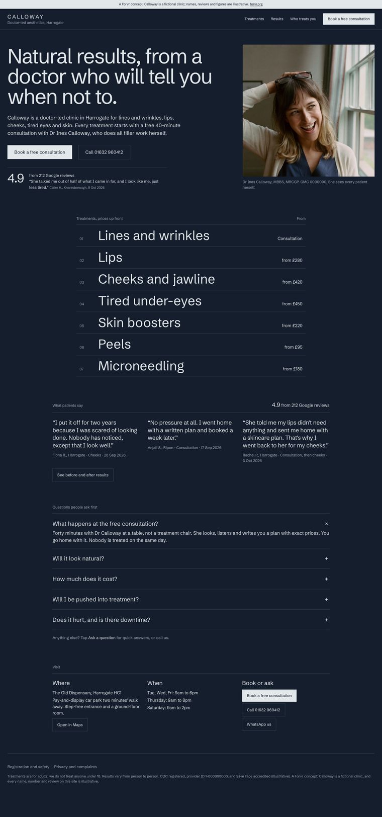CALLOWAY site, scrolled top to bottom