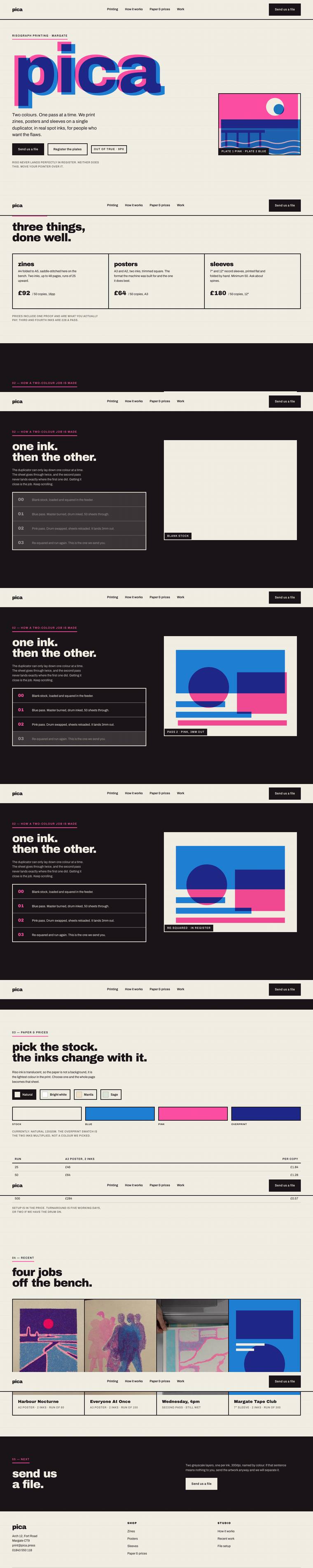 PICA site, scrolled top to bottom