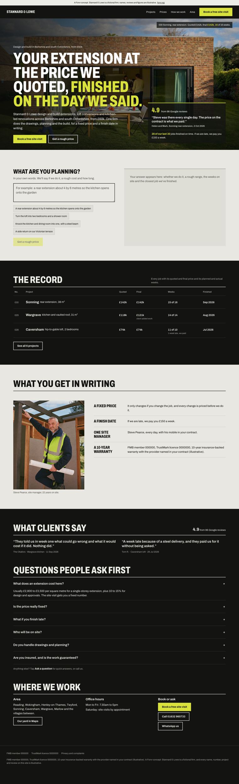 STANNARD & LOWE site, scrolled top to bottom